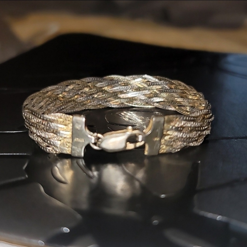 Vintage Braided Italian TwoTone Sterling Silver Bracelet